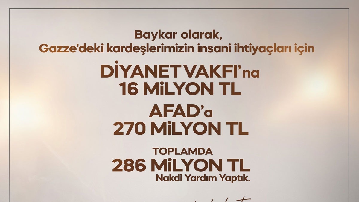 Baykar'dan Gazze'ye 286 milyon liralk insani yardm