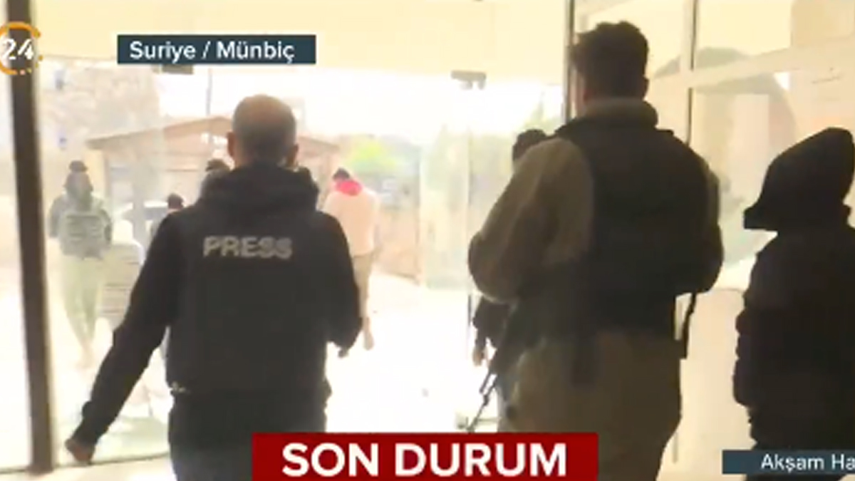PKK/YPG'nin M�nbi�'teki y�netim binas�n� 24 TV g�r�nt�ledi! Canl� yay�nda g�zalt�na al�nd�lar
